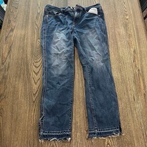 Made and Loved LOFT Modern Straight Jeans Denim Raw Hem Dark Wash Blue Sz 30/10
